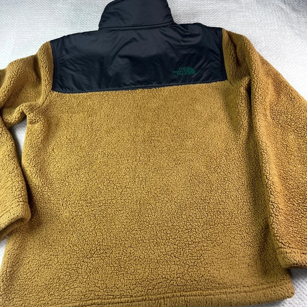 The North Face Dunraven Sherpa Fleece‎ Quarter Zip Pullover Tan Navy Mens Small